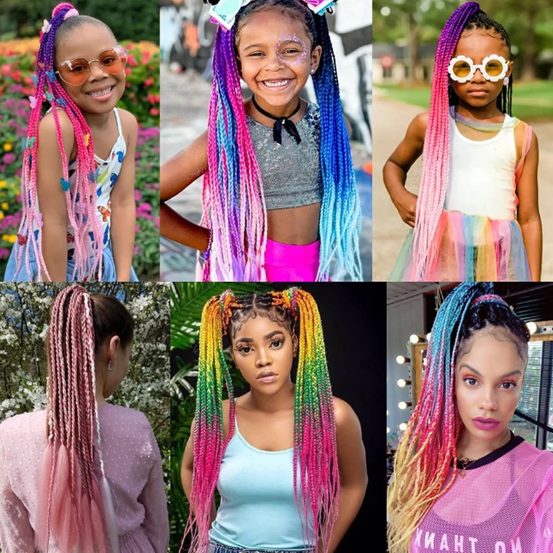 H&STAR Synthetic 24Inch Gradient Color Dirty Braided Ponytail Elastic Rubber Band Braiding Pony Tail Hair Extensions For Girls