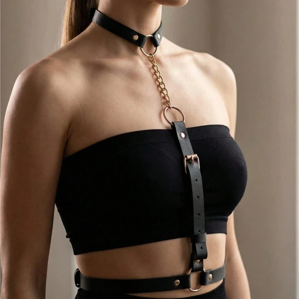 Damen PU-Leder Mode-Harness-Gürtel, Gothic Harness für Frauen, Punk Street Style Verstellbarer Taillengürtel, Exotisches Kleidungszubehör