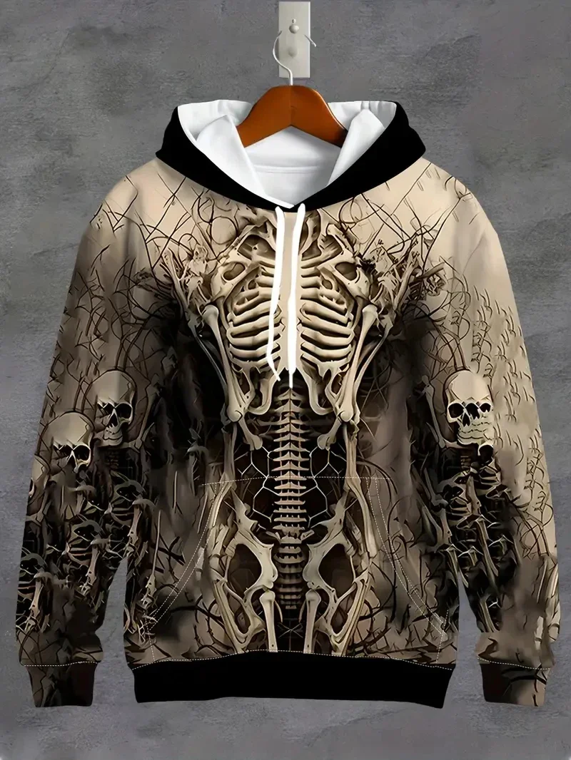 2025 New Men's Vintage Skull Skeleton 3D Print Hoodie Men Women Fashion Oversized Hoodie Sweatshirt Halloween Unisex Tracksuit