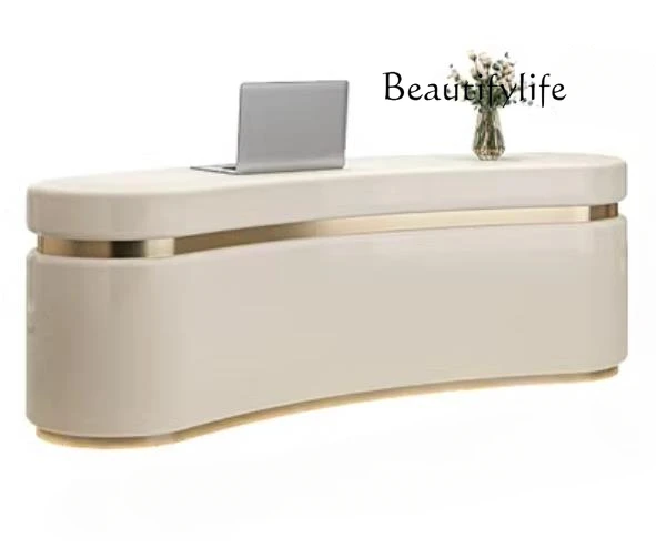 Environmentally friendly simple clothing store beauty salon bar cashier company reception desk curved painted front desk