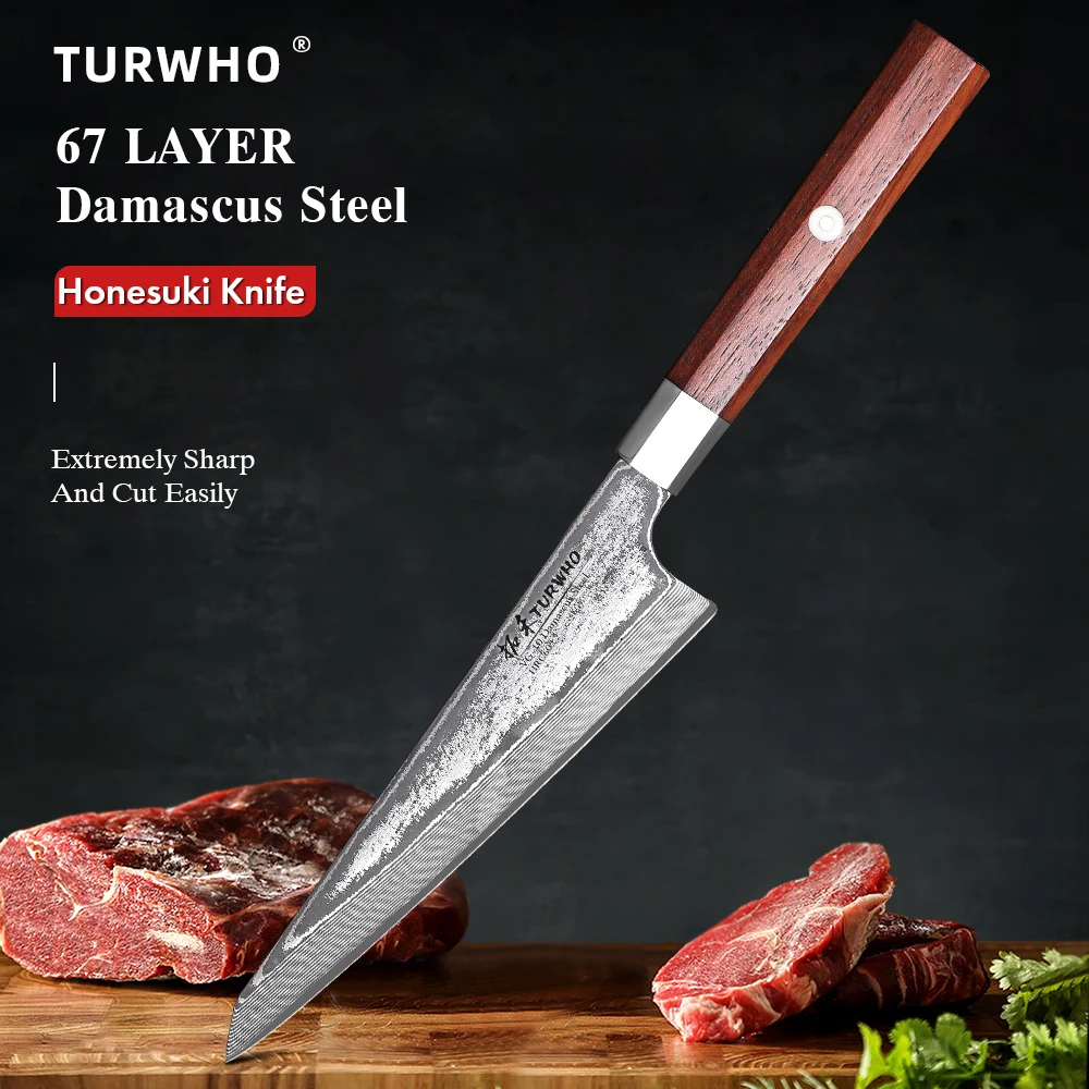 

TURWHO 6" Honesuki Utility Knife Damascus Steel Professional Japanese Chef Knives Kitchen Chicken Boning Handmade Cooking Tools