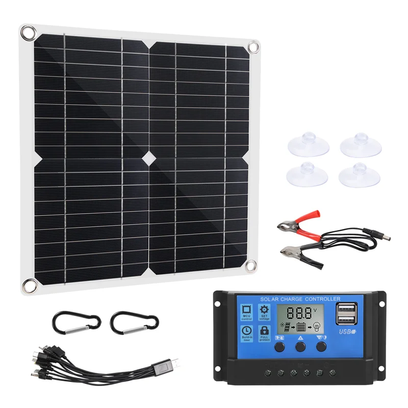 MAKE-50W لوحة طاقة شمسية 18 فولت الخلايا الشمسية البنك موصل غطاء مع جهاز تحكم يعمل بالطاقة الشمسية IP65 للهاتف سيارة RV قارب شاحن