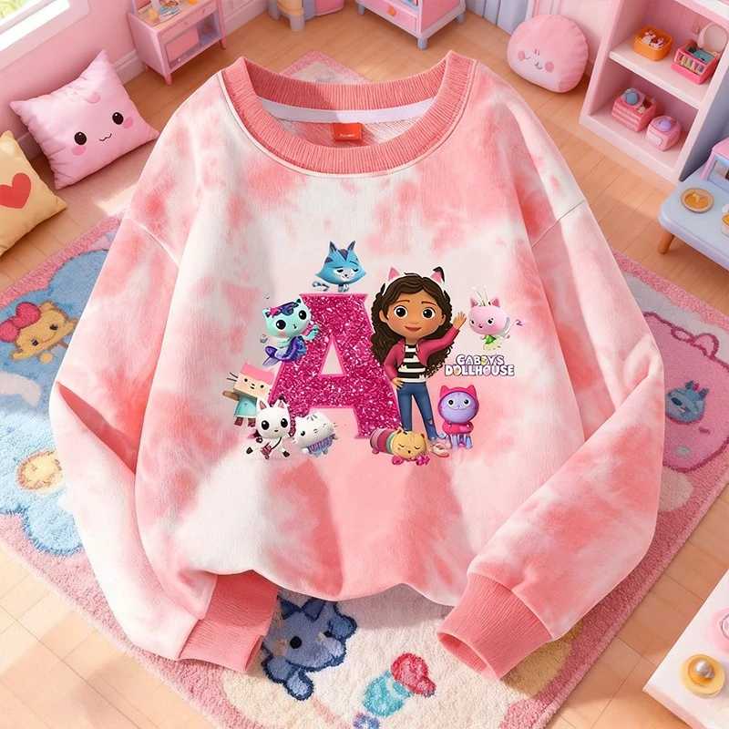 

2025 Gabby Dollhouses Round Neck Hoodie Spring Autumn Girls Casual Sweatshirt Children Cute Sports Letter Printed Tops Clothing