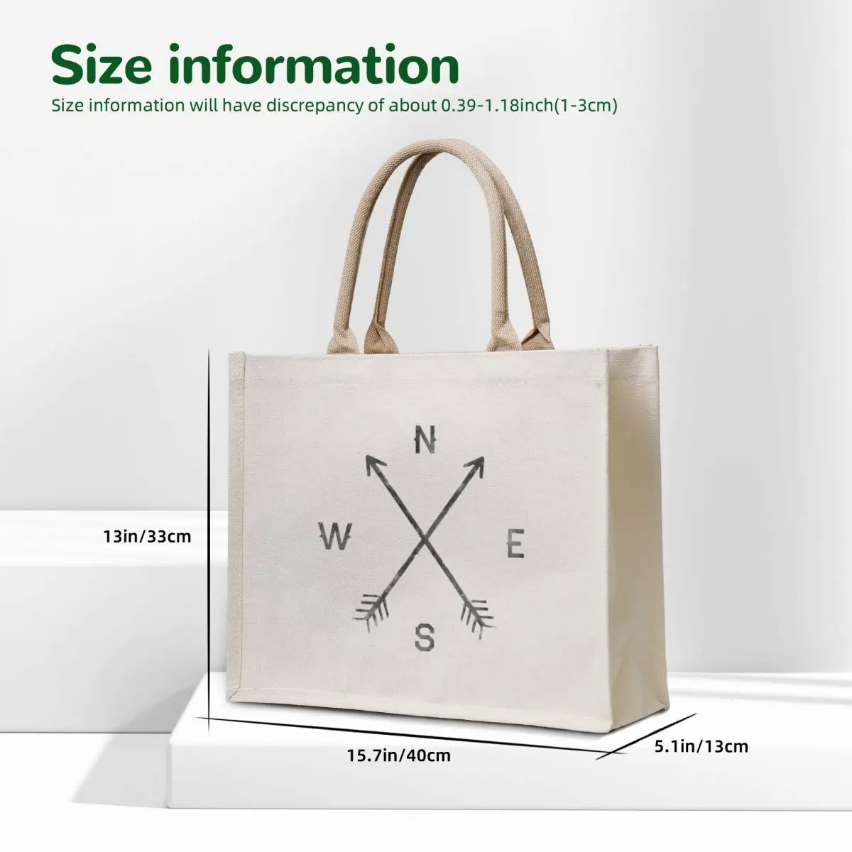 Compass - Natural Tote Bag Cloth bag large size bags tote bags aesthetic