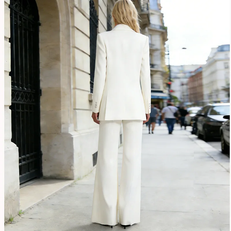 2026New European American Celebrity White Minimalist Belted Suit Trousers Set Two-Piece ensemble femmes veste traf vestes femmes