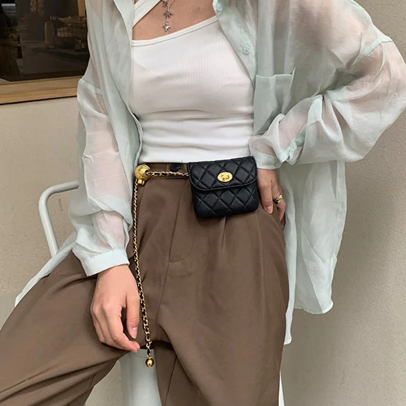 Bolso de mensajero con cadena de cinturón de Metal para mujer, correa de cintura de marca de diseñador de lujo, vestido de niña, pantalones