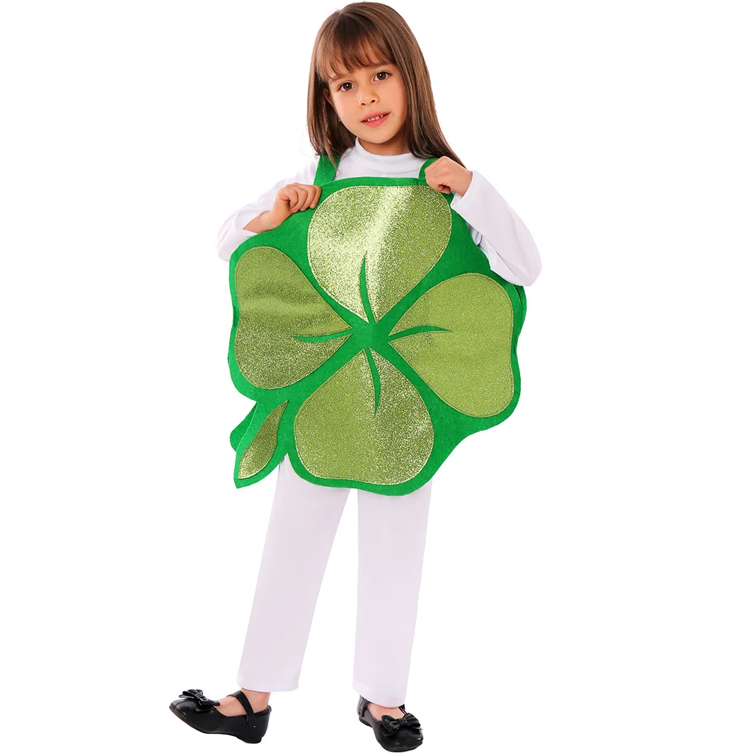 Irish Festival Children Cosplay Costume Lucky Grass Printing Girl Suit Holiday Party Stage School Festival Overclothes Clothes