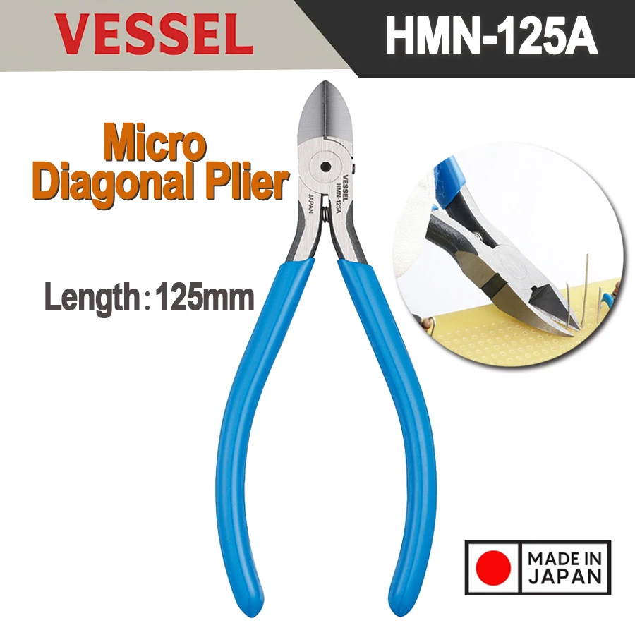 VESSEL HMN-125A Micro Diagonal Plier Water-jaw Nipper Steel Wire Plier 125mm Japan Original Electronic Plier