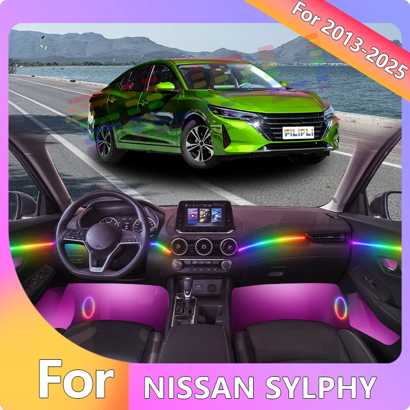 

FILIPLI для NISSAN SYLPHY 2021, акриловые фонари для салона автомобиля Cyberpunk, 64 RGB, синхронизация музыки, внутреннее освещение с управлением через приложение