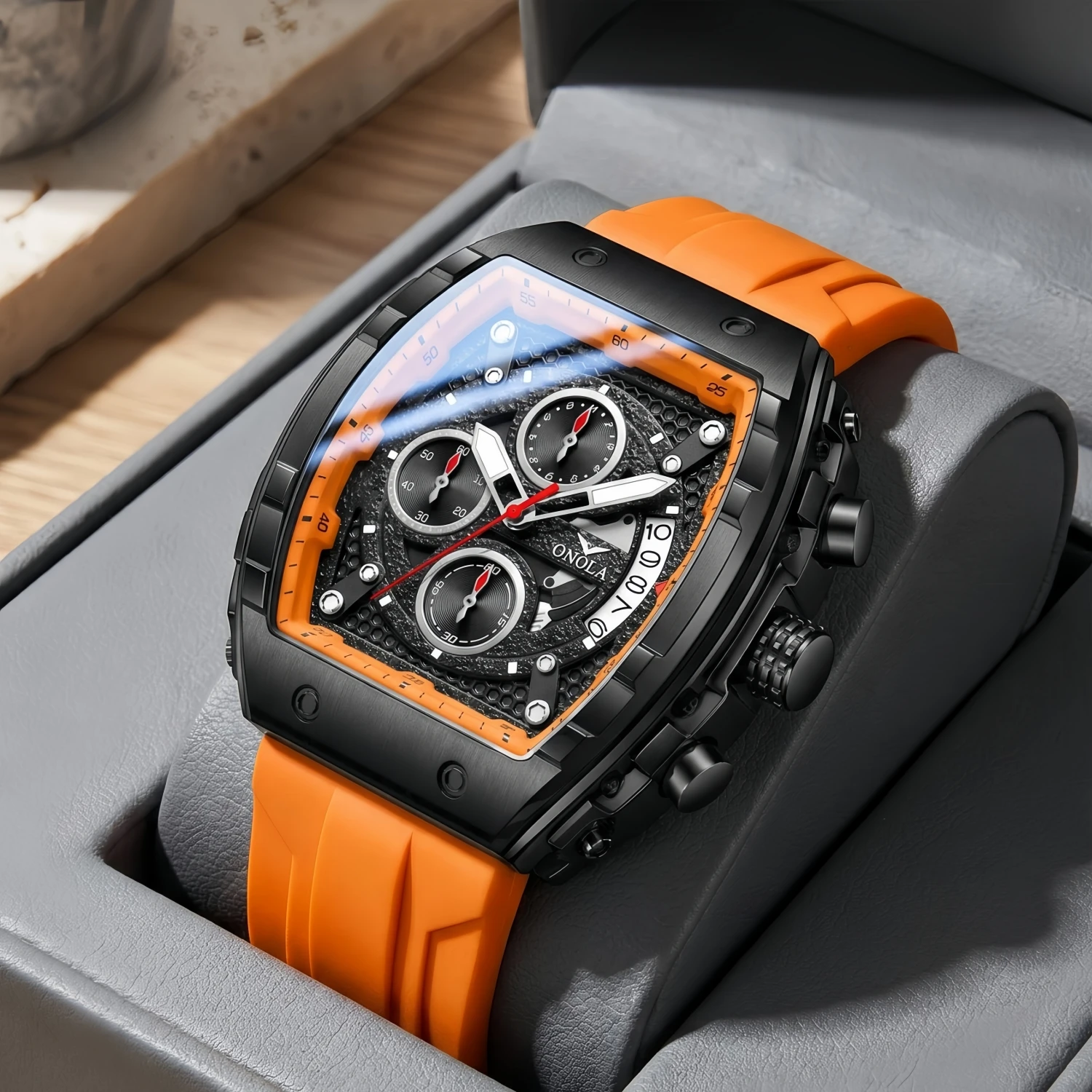 Luxury Men\'s Watch Fashion Brand ONOLA Multifunctional Waterproof Quartz Watch Men\'s Silicone Tape Clock relogio masculino