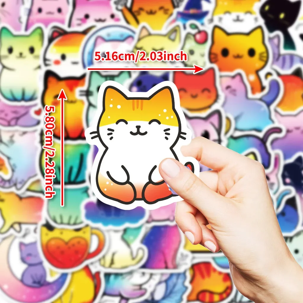 50Pcs New Hot Selling Colorful Cat Doodle Stickers - Creative Gradient Color Decals RecordingYourLife Store