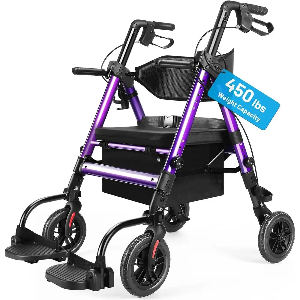 

All-Terrain Heavy-Duty Rollator with Seat, 450 lb Capacity, Adjustable Transport Chair