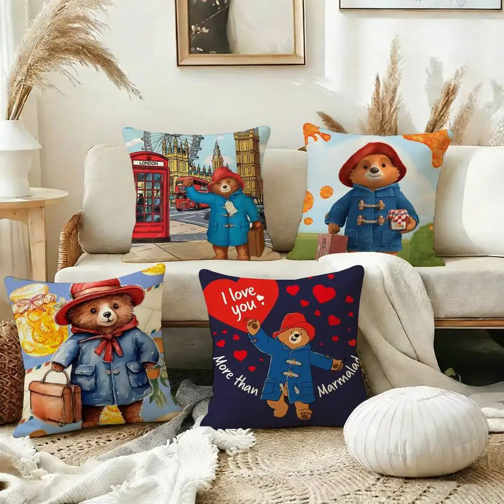 

Classic P-Paddington B-Bear-es Square Double-Sided printed Pillow Case Bedroom Bedside Pillow Sofa Cushion Cover