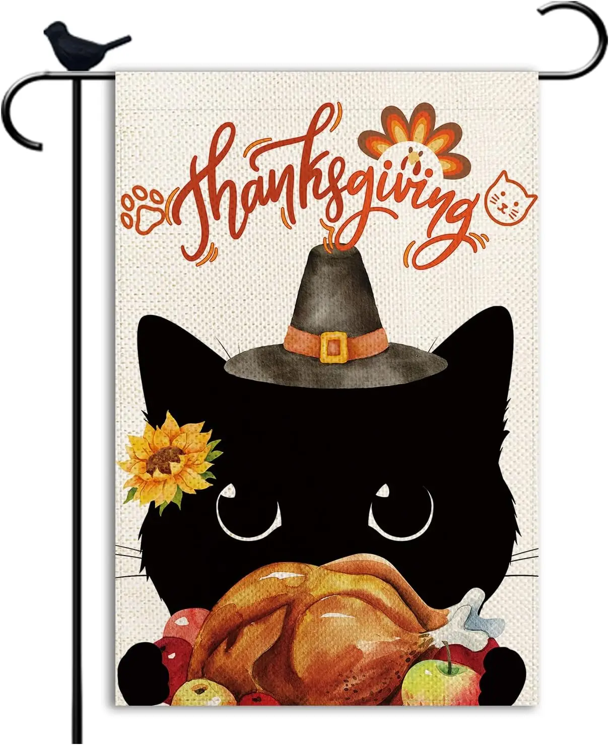 Black Cat Garden Flag Fall Thanksgiving Small double sided Seasonal Burlap Garden Farmhouse Decor 12.5x18 Inch yyi