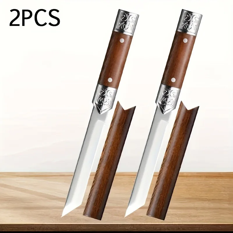 2PCS Portable knife kitchen steak knife cutting knife barbecue knife stainless steel straight knife household slicing knife