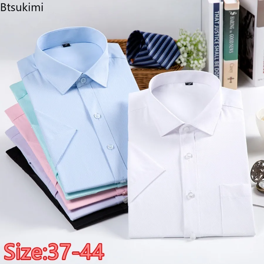 

Korean Style Solid Slim Shirts Men's Short-sleeved Office Business Dress Shirt Comfort Cotton Casual Social Formal Blouses Male