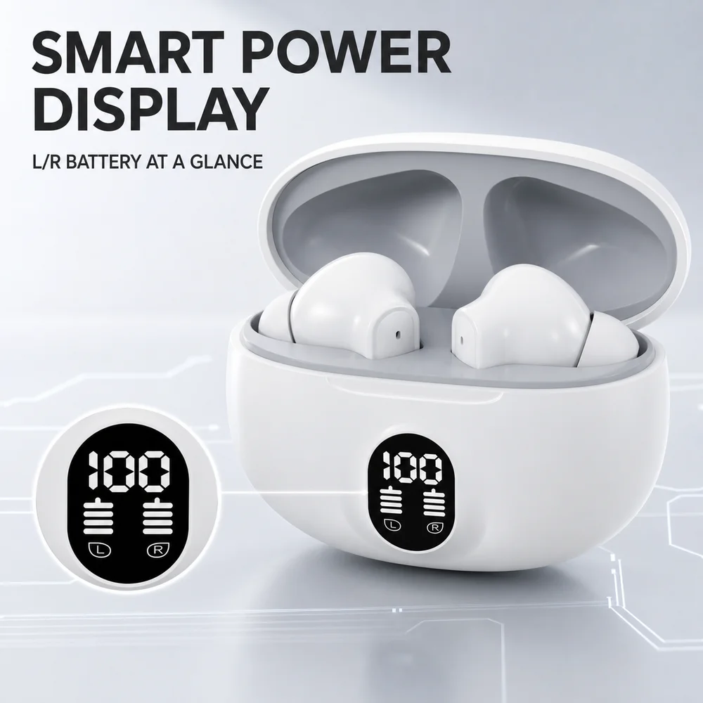 Wireless Bluetooth 5.4 Earphones with LED Charging Case, ENC Microphone, Deep Bass, Game Mode, Touch Control for Android iOS