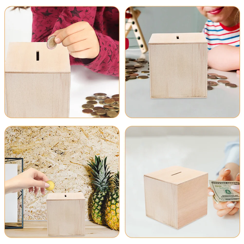 6 stuks houten spaarpotten onvoltooide doe-het-zelf ambacht voor kinderen geldbesparende doos creatief schilderproject kinderen muntbank