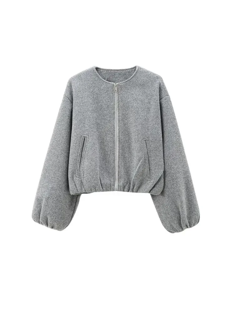 ملابس خارجية نسائية، قمصان أنيقة، سترة منفوخة ناعمة كبيرة الحجم للنساء، معطف بأكمام طويلة، سحاب أمامي #5