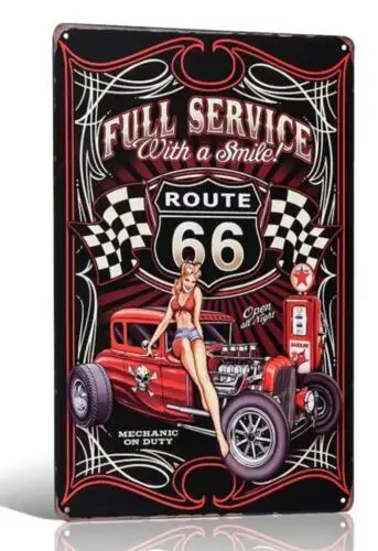 Route 66 METAL TIN SIGN MAN CAVE GARAGE BARN ART BAR DECOR PIN UP FULL SERVICE