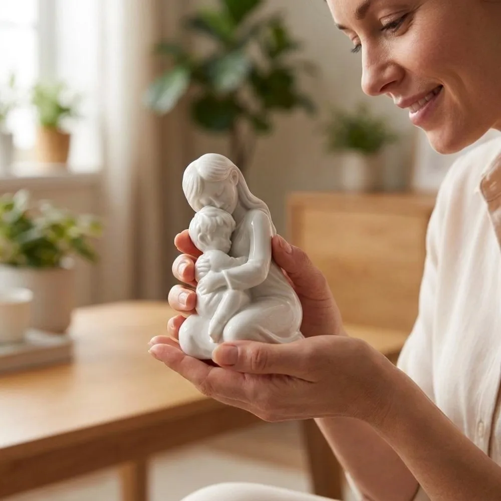 3D Printed Mother and Child Sculpture Family Theme Nordic-Style Embracing Sculpture Plastic Minimalist Heart Family Statue