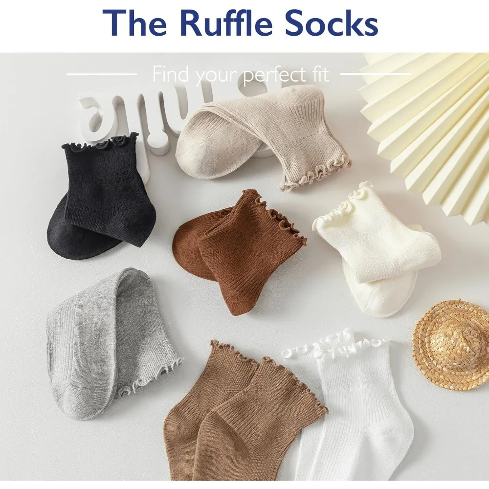 Hstyle 6 Pairs of Ruffle Socks Women, Cute Ruffle Ankle Socks