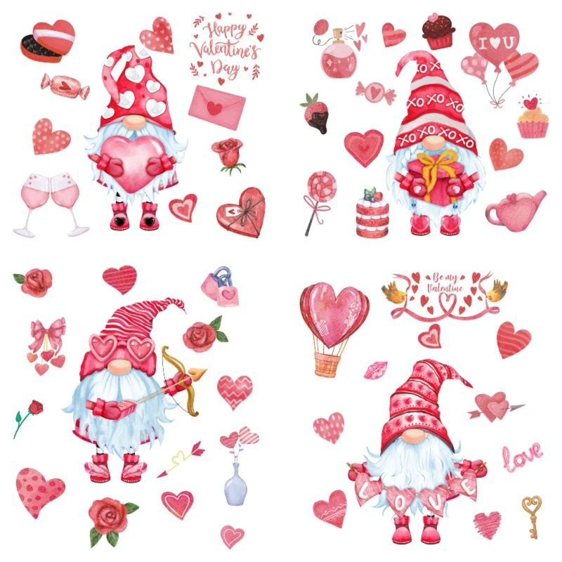 Happy Valentine's Day Window Clings Heart Gnomes Decorative Wall Sticker Removable Window Decals for Home Wedding Party