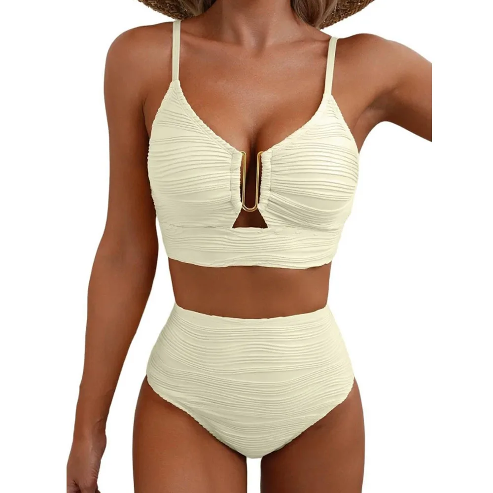 2025 새로운 비키니 수영복 여성 섹시한 서스펜더 솔리드 컬러 안티 스트립 수영복 비치 바람 수집 분할 수영복