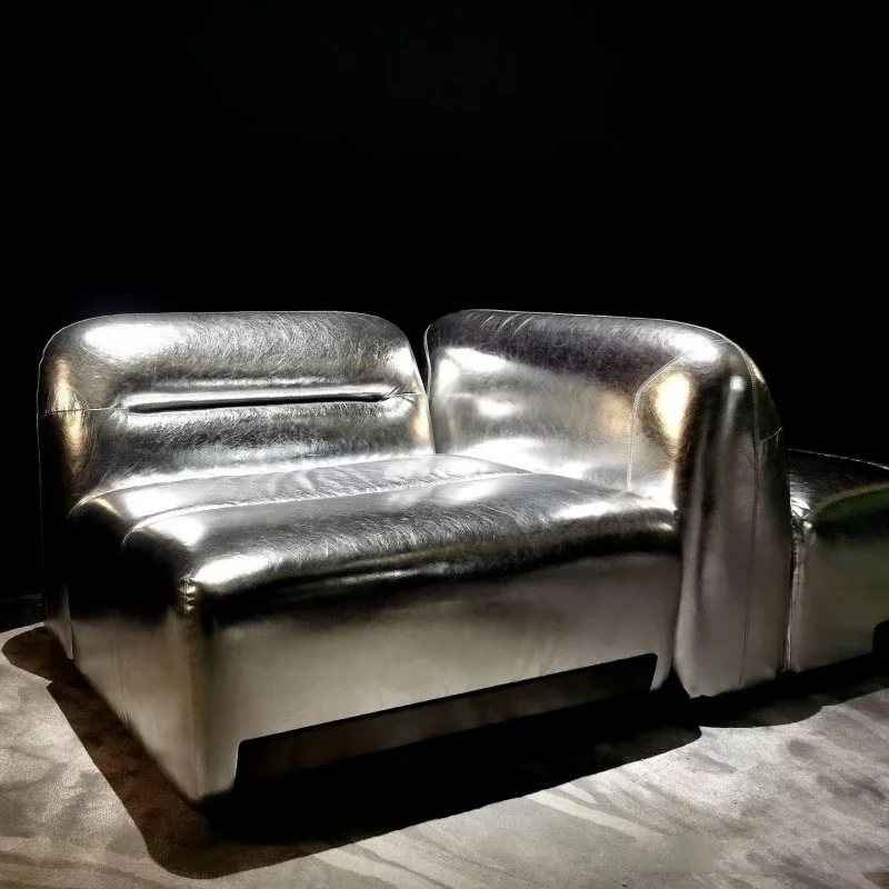Designer pearlescent leather silver single sofa studio sofa