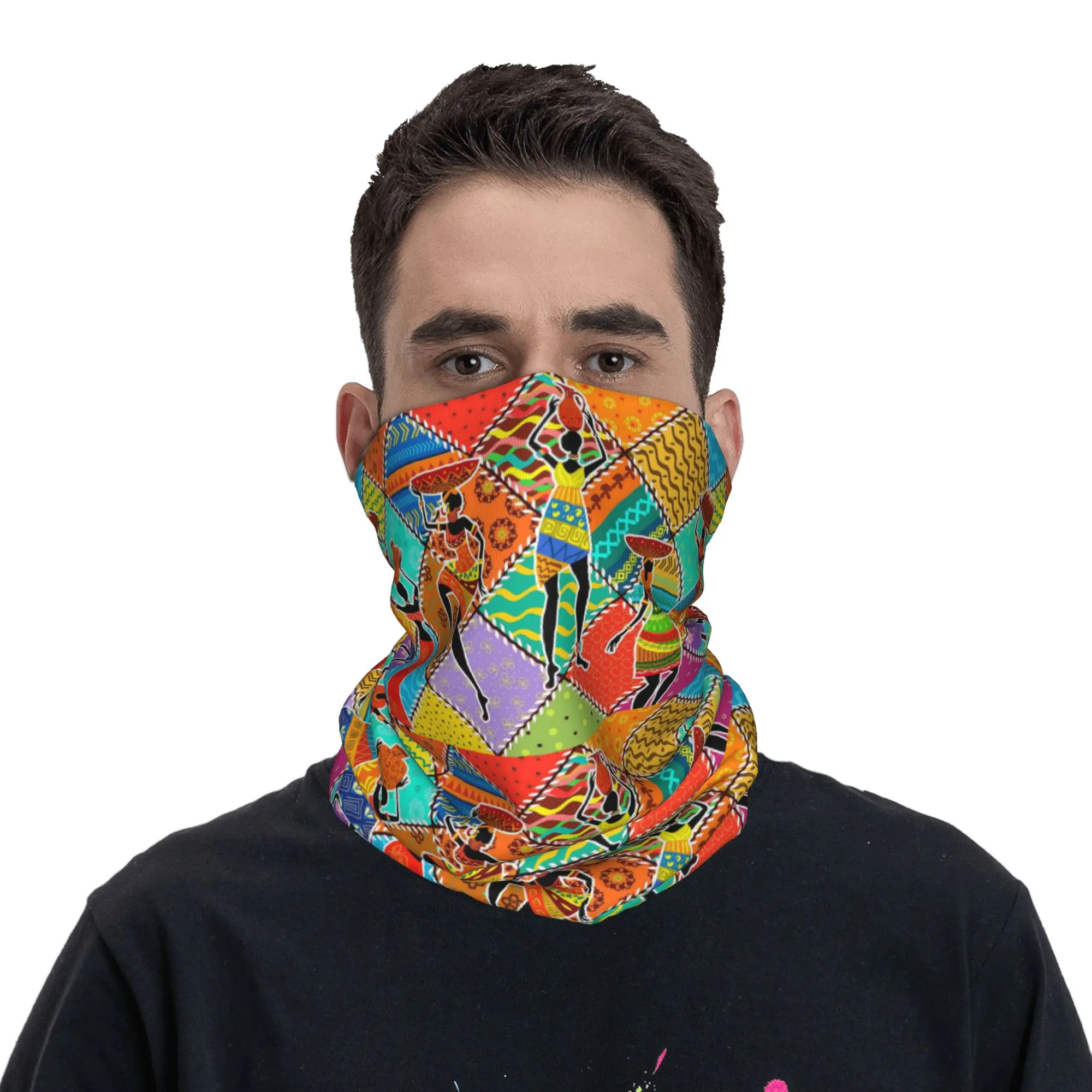Vintage African Dance Inspired Bandana Neck Gaiter Printed Mask Scarf Cycling Scarf Riding Unisex Adult Windproof