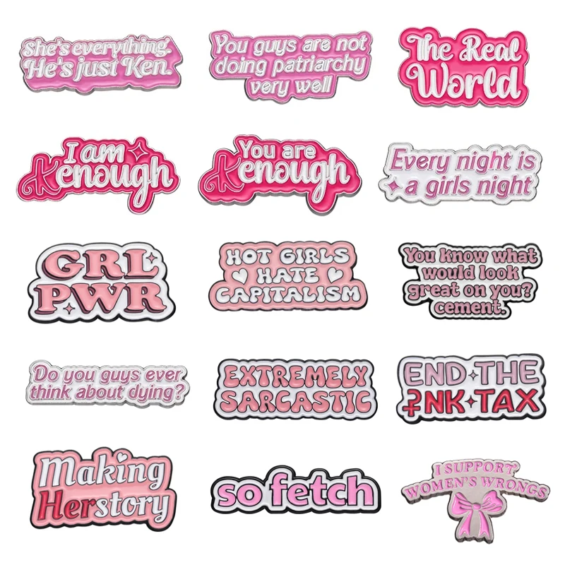 

Pink English Letters Eamel Girls Pwer Pink World Custom Quote Metal Brooches Lapel Backpack Badge Jewelry Gifts For Women