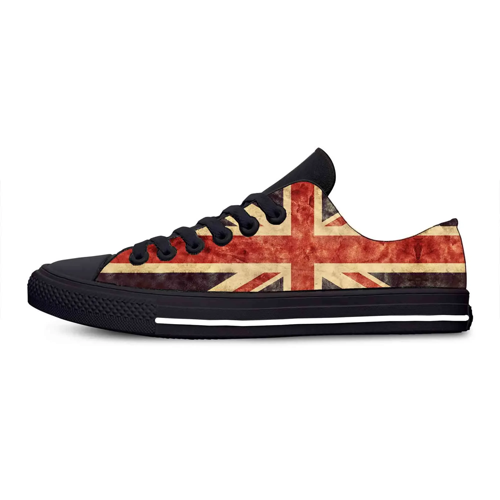 Sapatilhas Respiráveis Leves Masculinas e Femininas, Estampado 3D, Top Baixo, Bandeira Britânica, Union, Jack United Kingdom, Sapatos de Pano Casual, Reino Unido