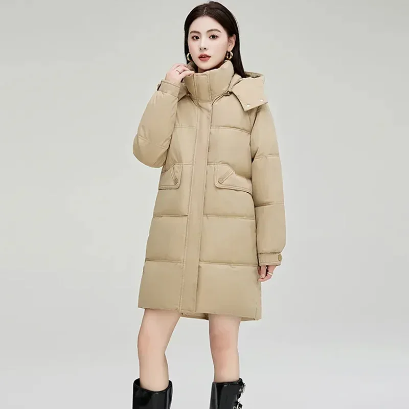 

New Winter Thicken Warm Parkas Overcoat Women Fashion Down Cotton Coats Hooded Long Coats Casual Zipper Down Oversized Jacket