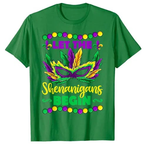 Mardi-Gras-Party Clothes Funny Carnival Party Gift Flamingo Mardi Gras T-Shirt Let The Shenanigans Begin Outfits Graphic Tee Top