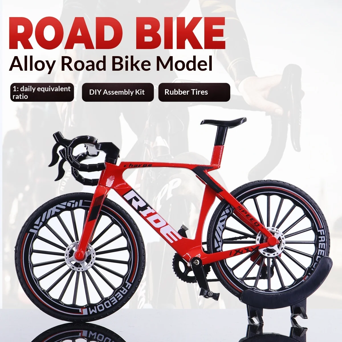 1:8 Diecast Alloy Road Bike Model DIY Assembly Simulation Mountain Bike Mini Bicycle Toy Ornament Rubber Tire