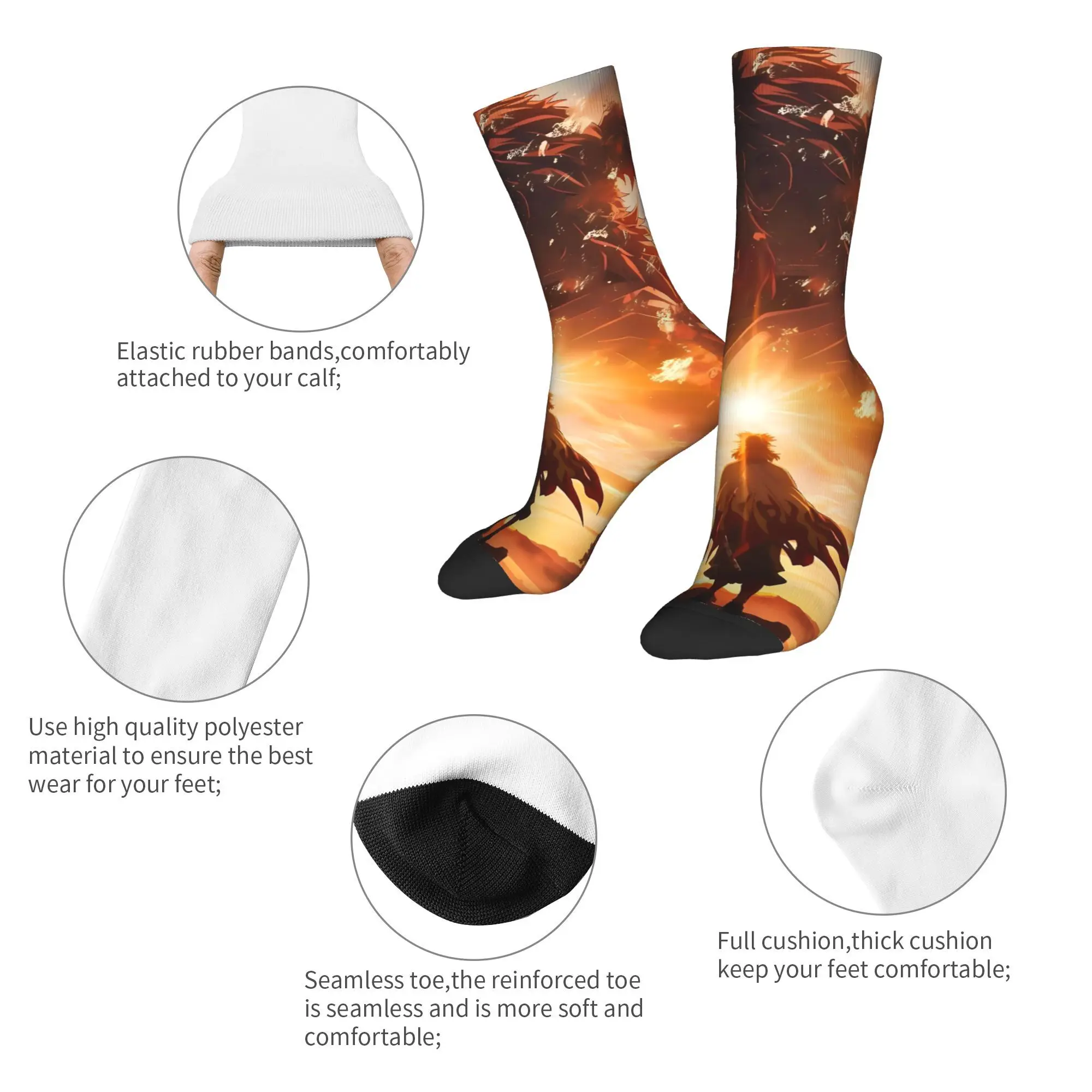 أنيمي Kyōjurō Rengoku الجوارب جوارب غير رسمية الرجال الدافئة لينة في الهواء الطلق الجوارب الخريف الرسم المضادة للبكتيريا الجوارب