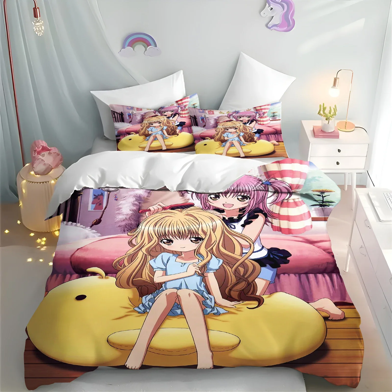 Shugo Chara Cartoon Duvet Cover 3-Piece Set Children Hinamori Amu Cute Polyester Soft Breathable Comforter Animation Bedding