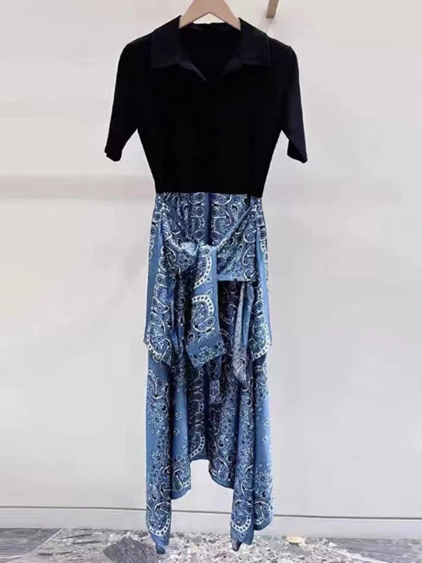 T-shirt col Ele tissu pailleté asymétrique Dr printemps été minceur efficace deux pièces Look ort Sve...