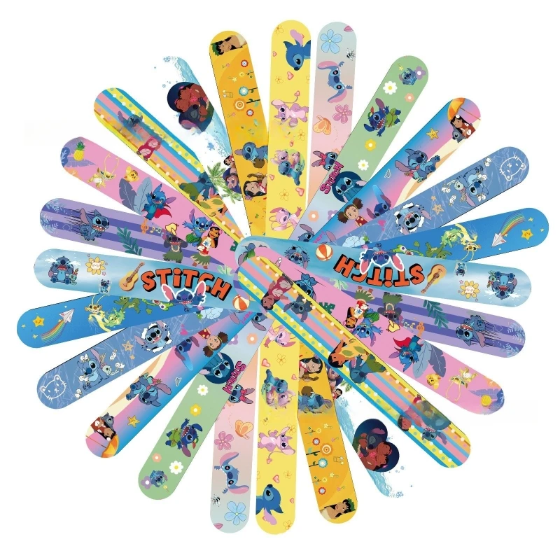 Disney Snap Circle Party Bracelets, figuras de Stitch, pulsera de Anime, banda de golpe para niños, juguetes de rompecabezas para niños y niñas,