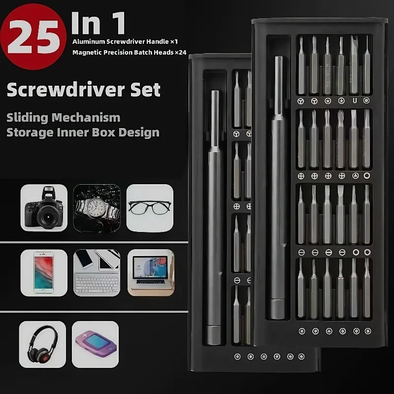 25 in 1 Mini Handle Magnetic Precision Screwdriver Set 24 Batch Heads for Mobile Phone/PC Repair - Portable Repair Tool