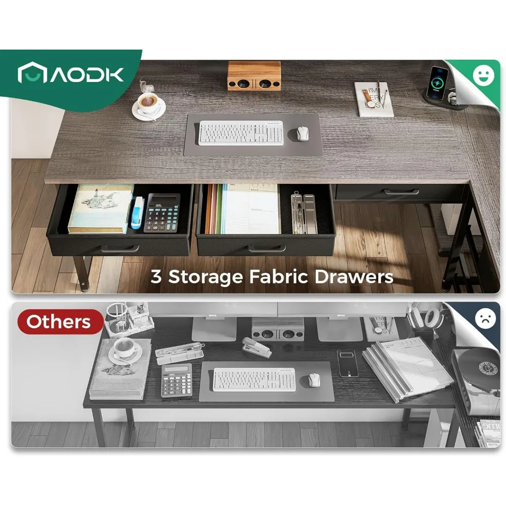 L Shaped Desk with 7 File Drawers, Gaming Desk with LED Light & Power Outlet, Reversible Home Office Desk with Monitor Shelf