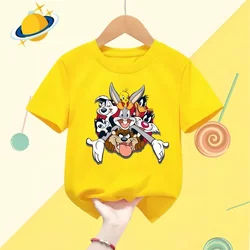 Cartoon Bugs Bunny Kids T-shirt Disney Cartoon Print Boys Sports Short sleeve shorts Girls casual top Kawaii Shirt Summer 1-9y