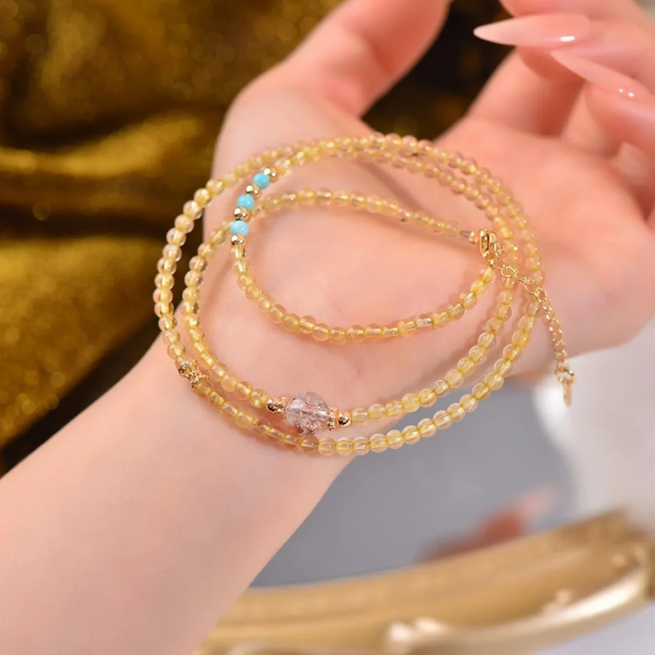 

Natural Blond Crystal Black Crystal Ultra Turquoise Bracelet Women's Light Luxury Fashion Lucky Bracelet Original Design