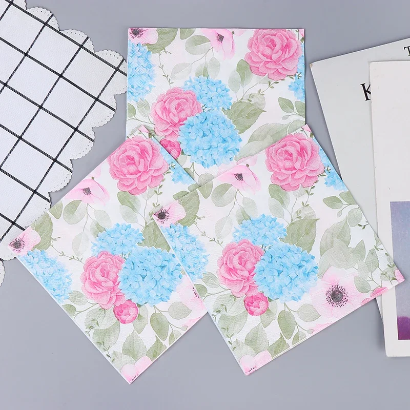 

20pcs/P Household Colourful Hydrangea Printed Tissue Paper Wedding Party Hotel Paper Mouth Cloth Cup Flower Pure Wood Pulp Paper