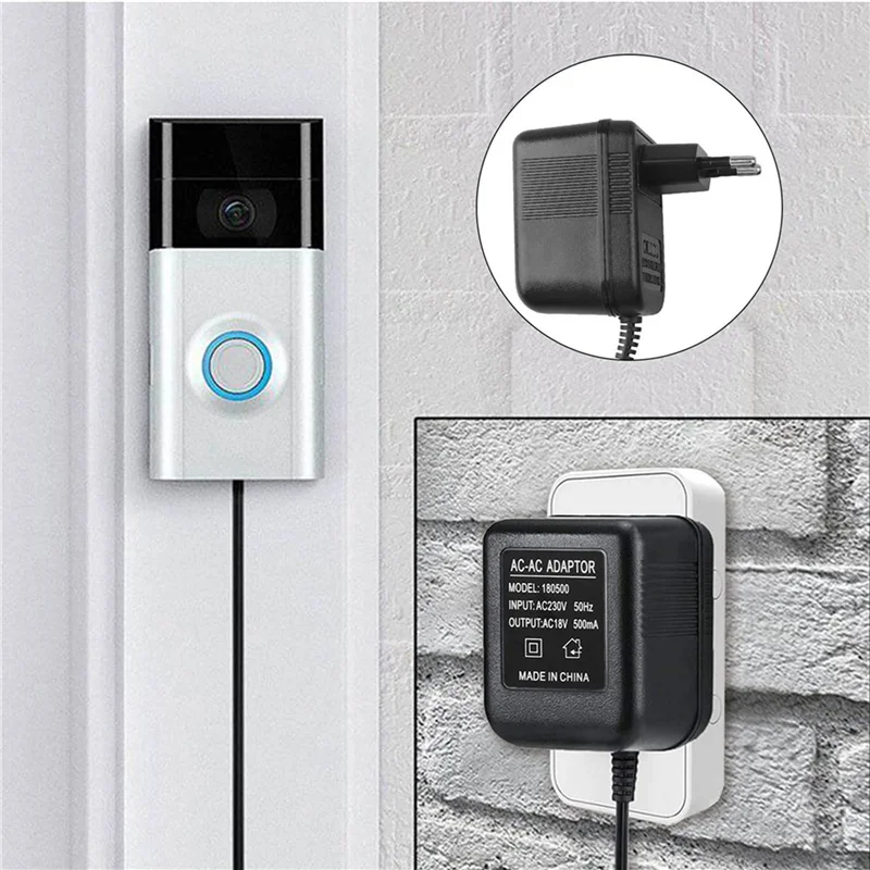 ABUL-4X AC Doorbell Power Adapter, 18V 500MA Doorbell Transformer, 10M Cable, Compatible Ring Doorbell,Video Doorbell EU Plug