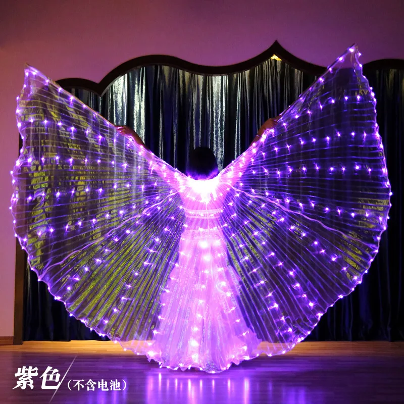 Alas de baile LED para adultos, accesorios de baile luminosos de mariposa, Color fluorescente, espectáculo de danza del vientre, capa con palos