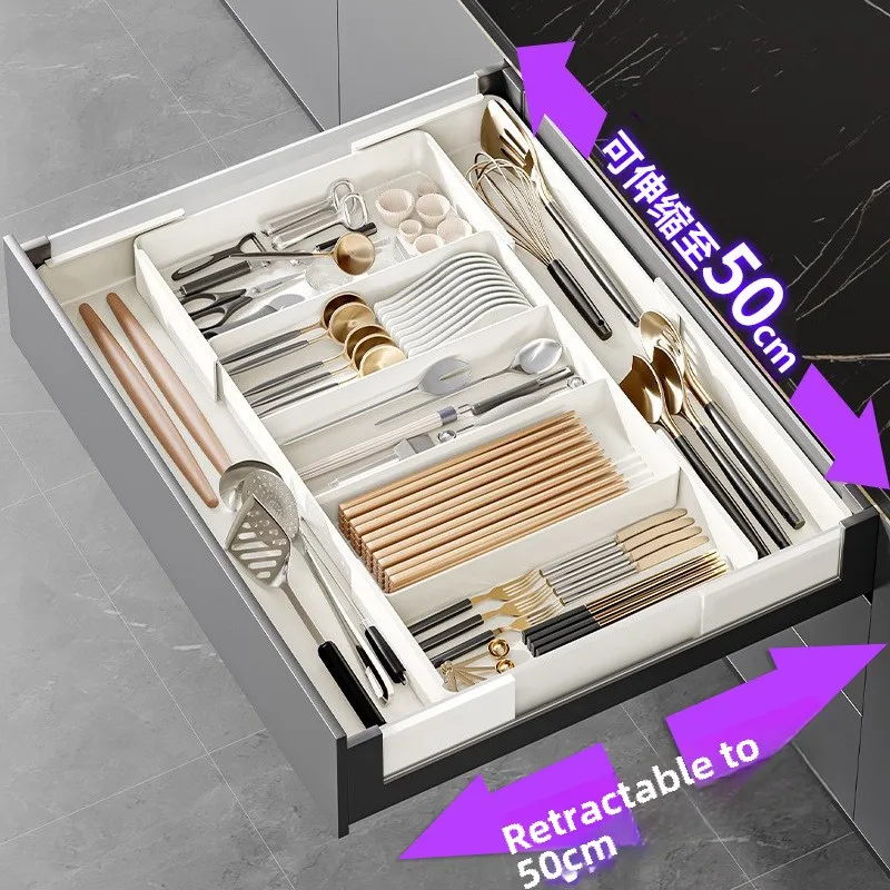 Kitchen Drawer Expandable Storage Box Deep Cabinet Removable Plastic Tray Inside Drawer Expandable Divider Organizer