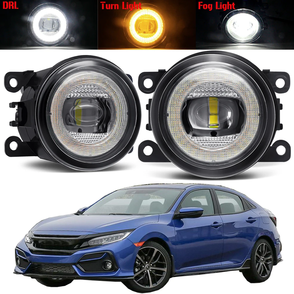 

3in1 Car LED Fog Light 30W Angel Eye Fog Turn Signal Daytime Running Lamp DRL 12V For Honda Civic 2016-2021 (Including Type R)