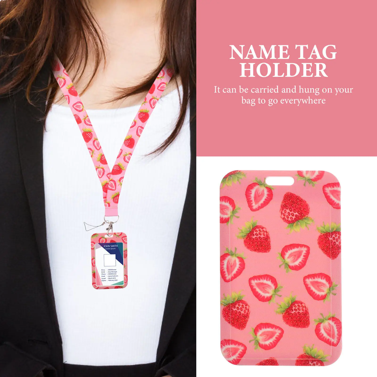 

Badge Holder Fruit Pattern Detachable Lanyard Protective Card Sleeve Office School Student Badge Holder