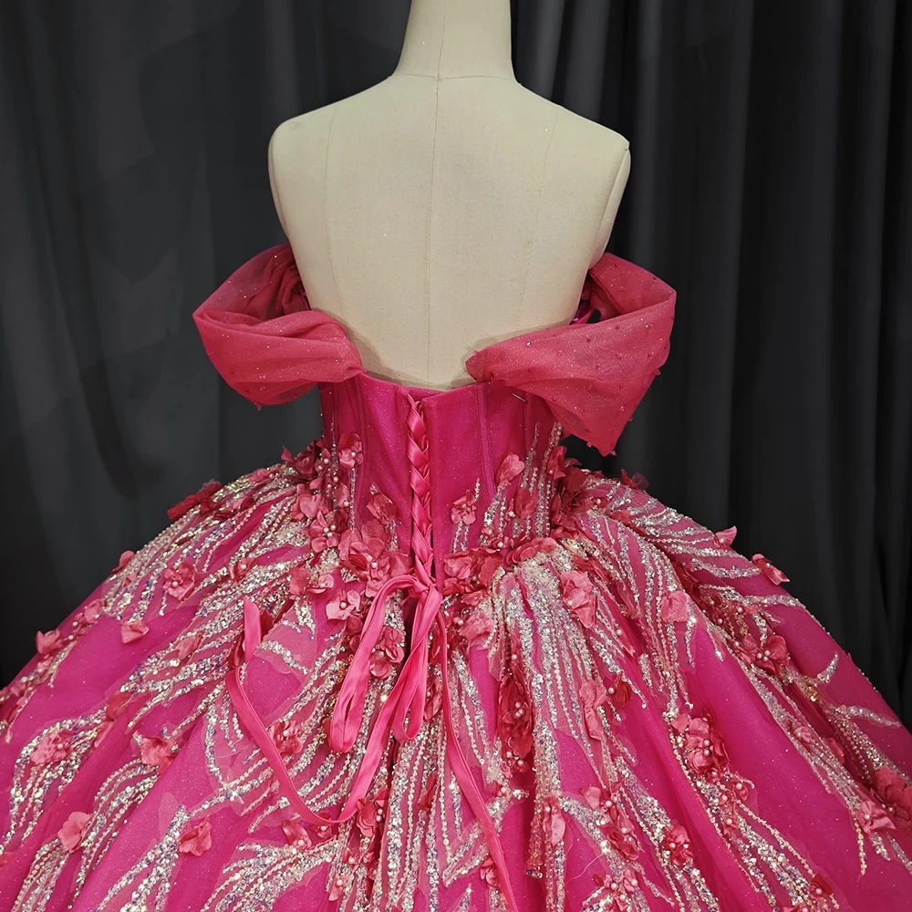 Vestidos de baile quinceanera vestidos faily catedral trem tule 3d floral applique osso méxico baile rendas até vestido de 15 quinceañera